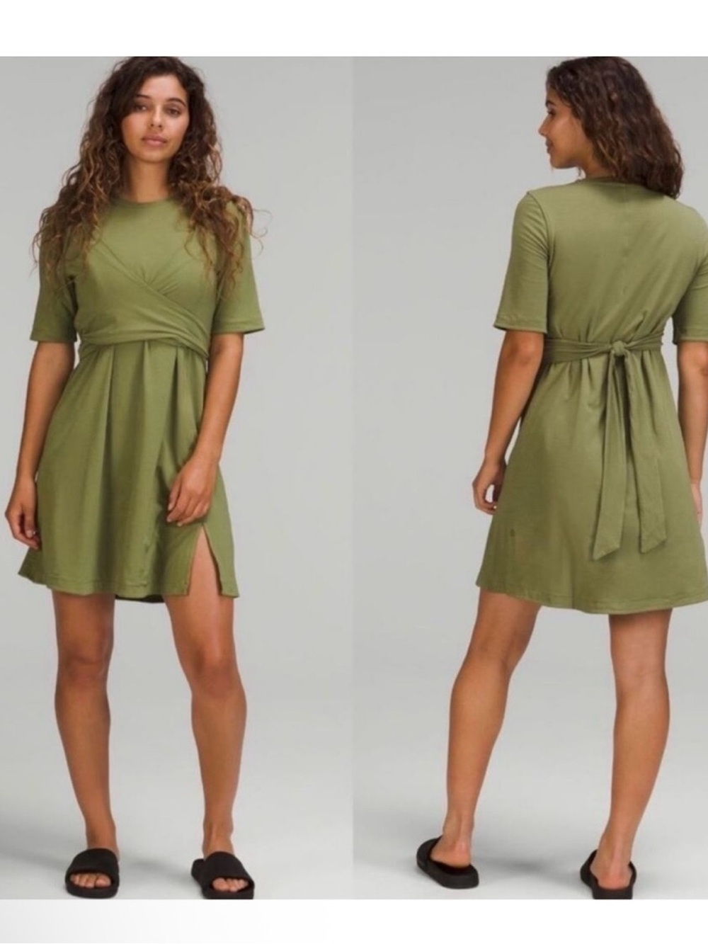 lululemon athletica Olive Green Short Sleeve Tie-Back Mini Dress